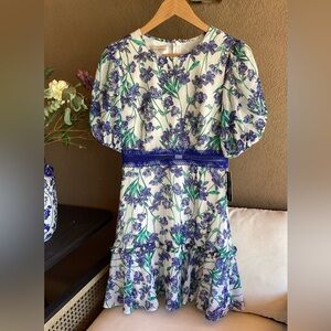 NWT Donna Morgan Purple and Blue Ruffled Tiered Midi Dress Size 2